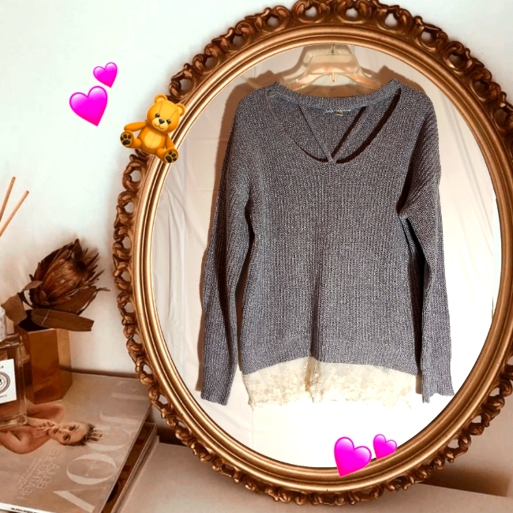 Moral Fiber Gray Sweater With Lace Size XL